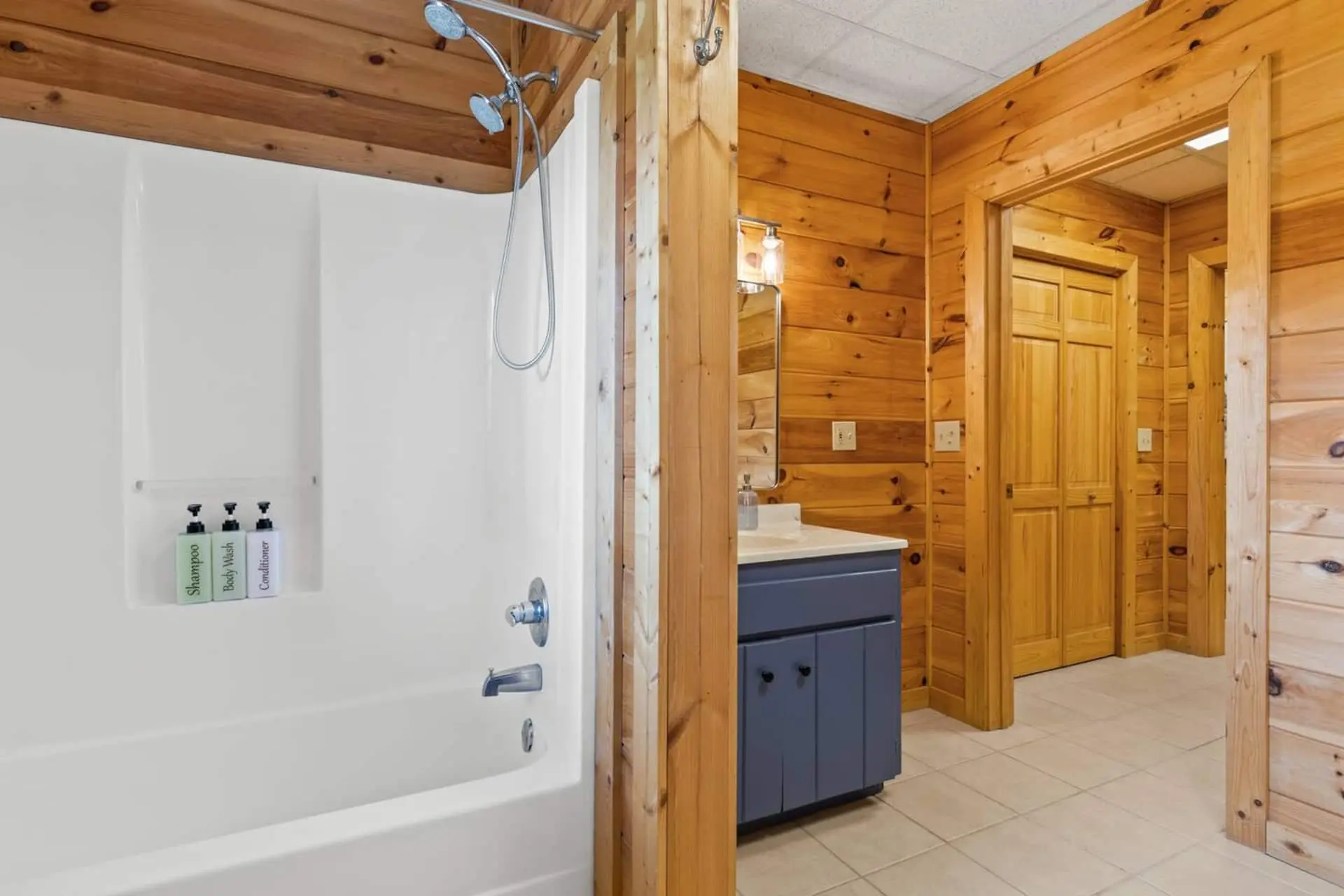 A full tub located near the bunk room for ease of bathing younger children or baby!
