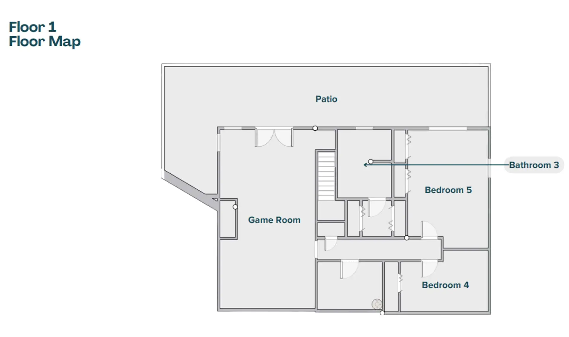Lower level with game room, patio access, and two bedrooms